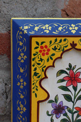 KB ART Handpainted Wooden Wall Jharokha Panel Arch Décor –  Dark Blue & Yellow Floral Mughal Painting | Antique Look Home & Interior Decor